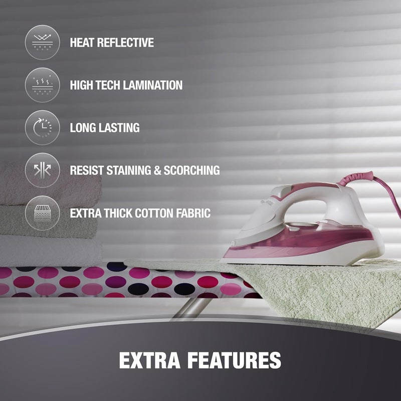 COTTY HOME Store Extra Thick Ironing Board Covers with Pad Standard Size 15x54, Snug Fit Adjustable Drawstring Tightening with Stopper, Heat Reflective Coating, Nose Pocket and Fastener Straps, Polka Dots - Image 4